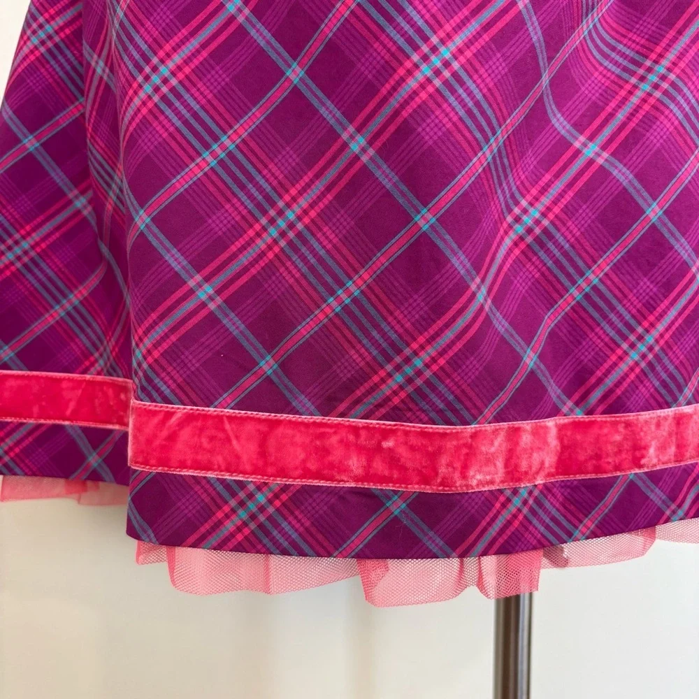 Matilda Jane Tinsley Skirt‎ Sz M Purple Plaid Cotton Tulle Girlhood Coquette